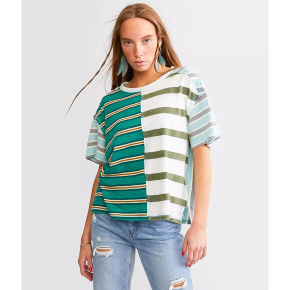 Free People We The Free Get Real Tee Striped Printed Oversized Crew Neck Top  S - Picture 5 of 5